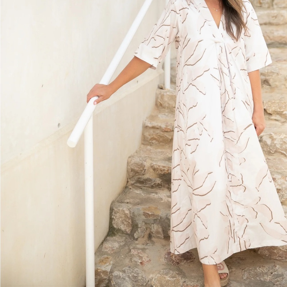 Brooke Wright Henriette Caftan Dress Pink Green Vine